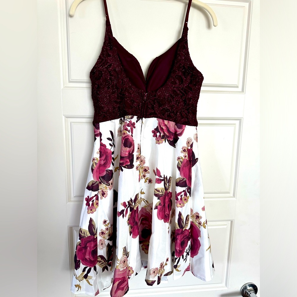 Junior girls sequin and flower formal dress